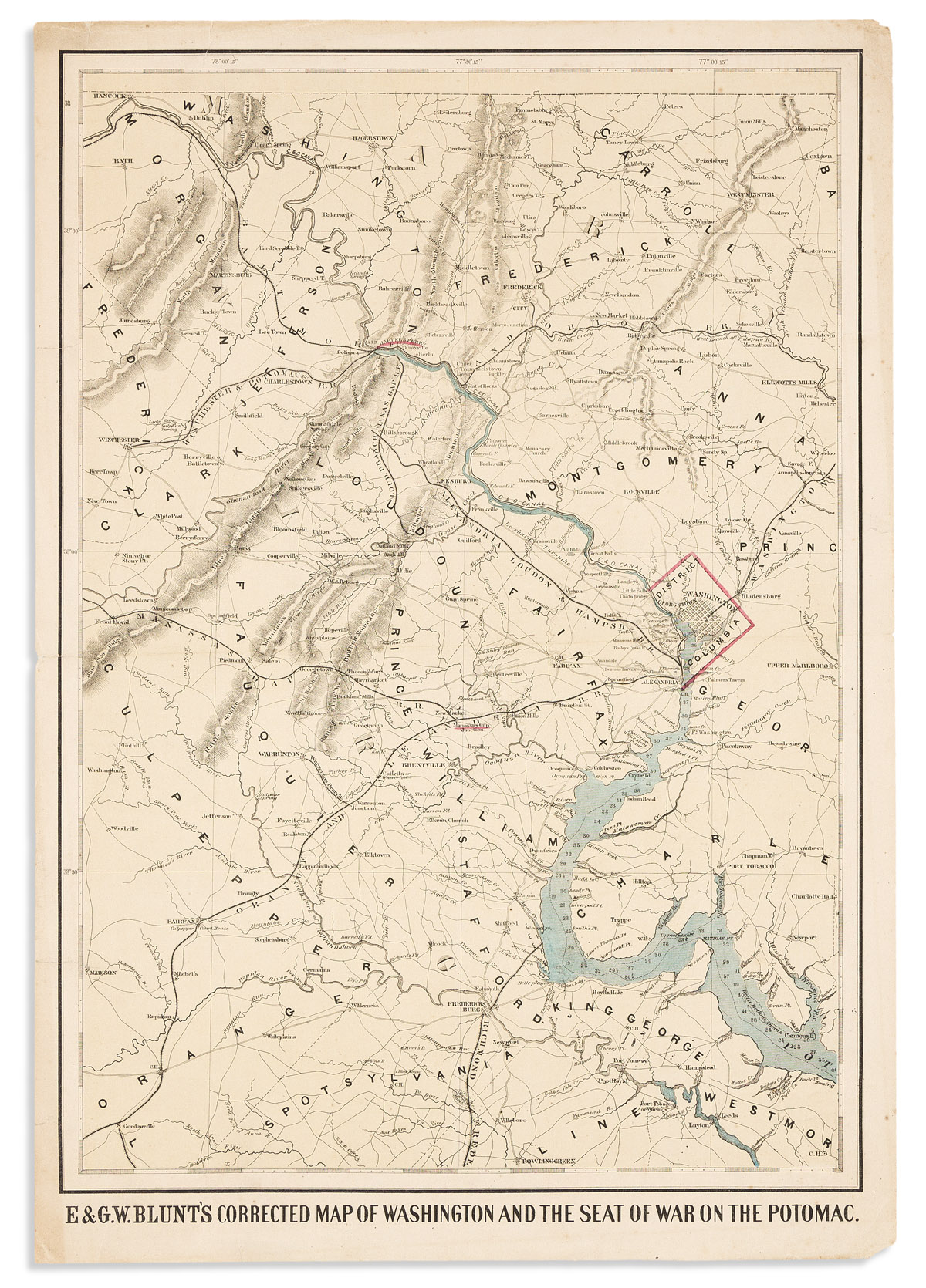 (CIVIL WAR.) Edmund and George William Blunt. E. & G.W. Blunts Corrected Map of Washington and the Seat of War on the Potomac.